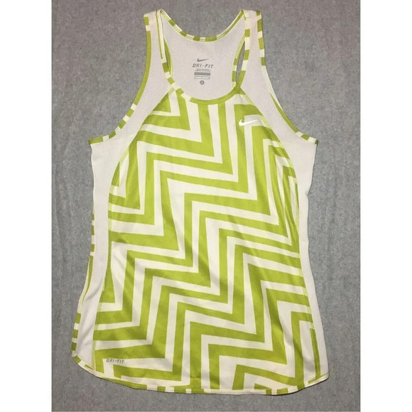 Womens Nike Tank Top Size Small Green White Chevron Trendy Dri Fit Athletic - Picture 1 of 4